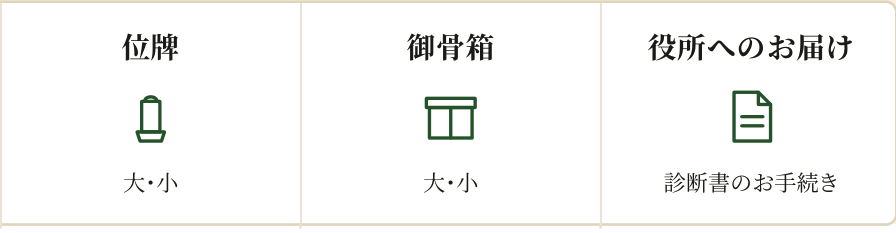 位牌・御骨箱・役所へのお届け